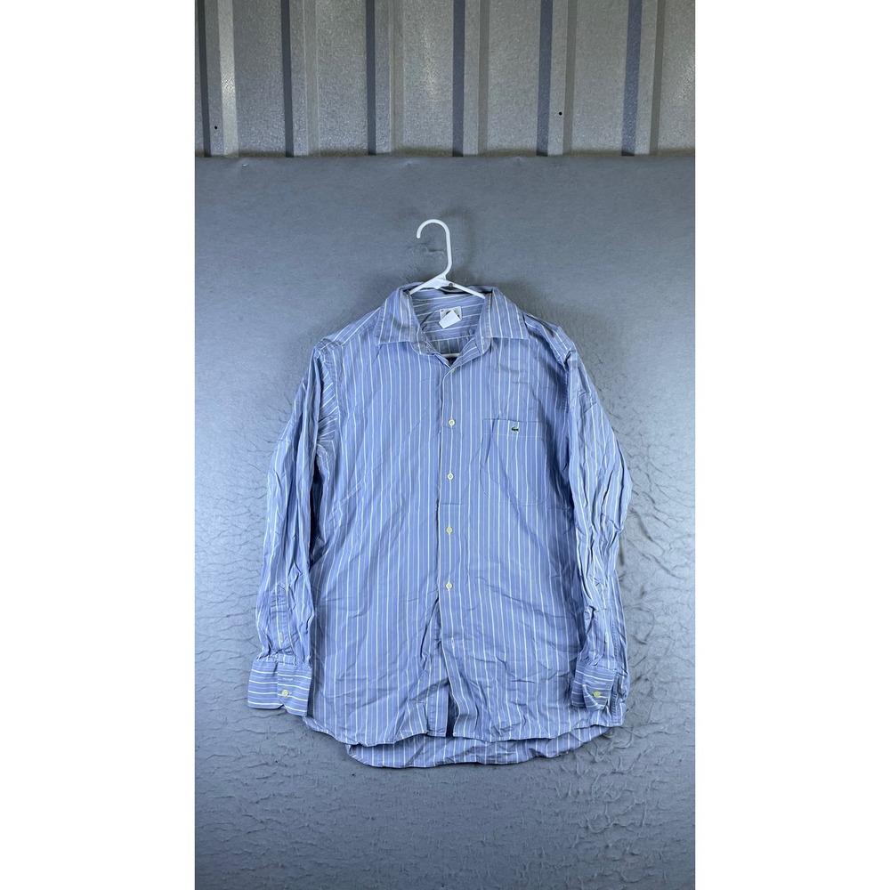 Lacoste Button Down Shirt Mens 40 Blue Striped Excellent Long Sleeve Logo